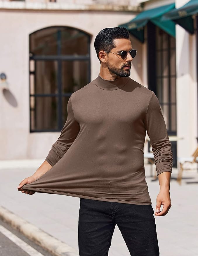 COOFANDY Mens Mock Turtleneck T-Shirts Long Sleeve Solid Color Tees Shirts Basic Casual Slim Fit Pullover T Shirts