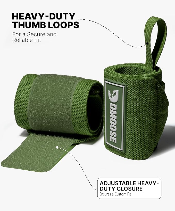 DMoose Fitness Wrist Wraps for Weightlifting 18" - Heavy Duty Gym Wrap with Hand Thumb Loop for Support & Pain Relief, USPA Approved Powerlifting, Weight Lifting Wrist Straps for Men & Women Work Out