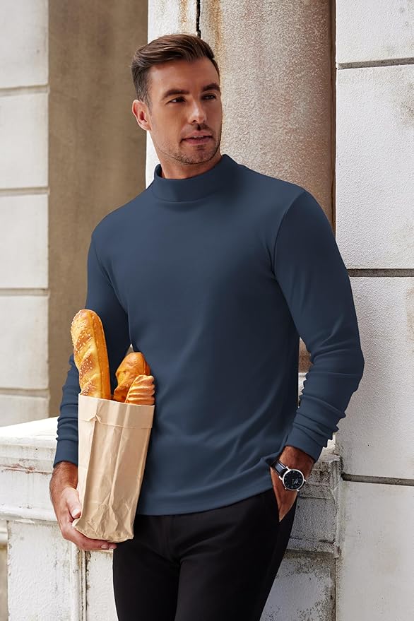 COOFANDY Mens Mock Turtleneck Long Sleeve Shirts Basic Thermal Turtle Neck Undershirt Lightweight Pullover Sweaters Top