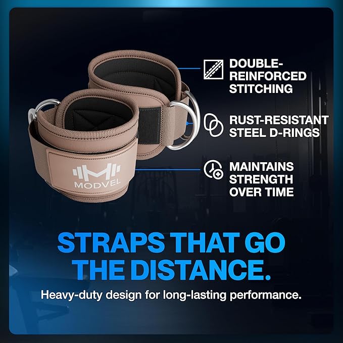Modvel Gym Ankle Strap for Cable Machines – Glute & Leg Kickback Ankle Straps for Gym Workouts – Adjustable, Padded Support for Strength Training, Weightlifting, Rehab – Men & Women