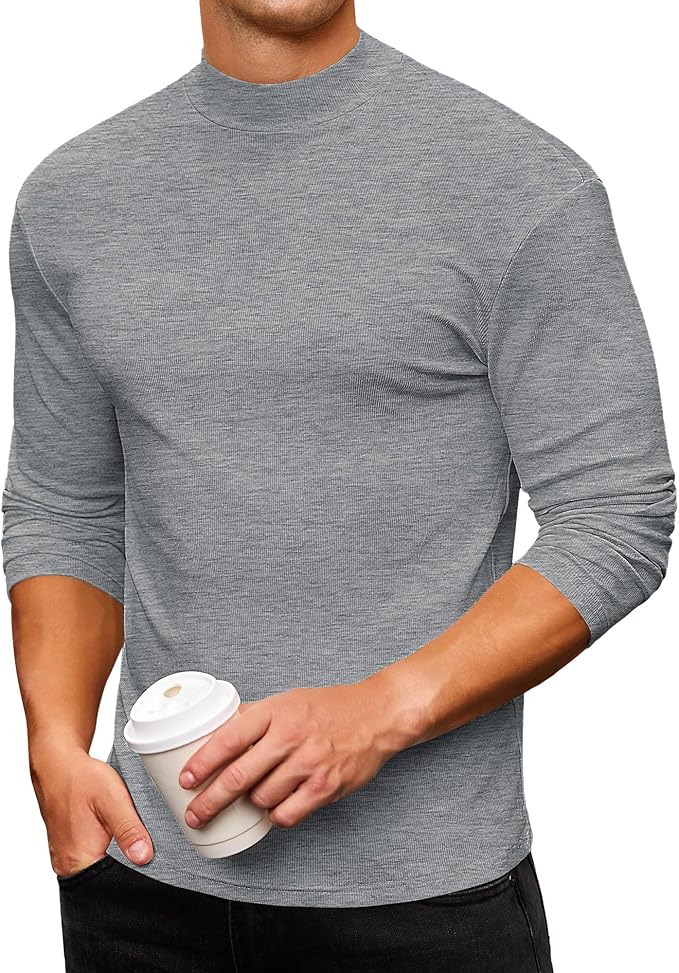 Mens Casual Mock Turtleneck Long Sleeve Basic Lightweight Slim Fit Pullover Tops Ribbed Thermal Undershirts