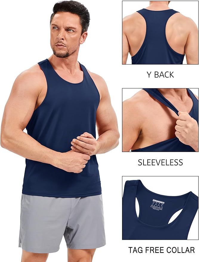 TACVASEN Mens Workout Tank Top UPF 80+ Y-Back Muscle Shirts Quick Dry Sleeveless Tee Shirt for Swim Beach Gym Athletic