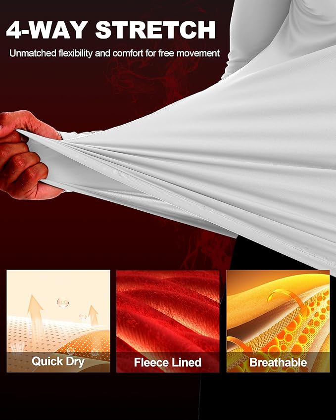 Mens Thermal Compression Shirts, Warm Long Sleeve Fleece Lined Tops Athletic Base Layer for Running Cold Weather