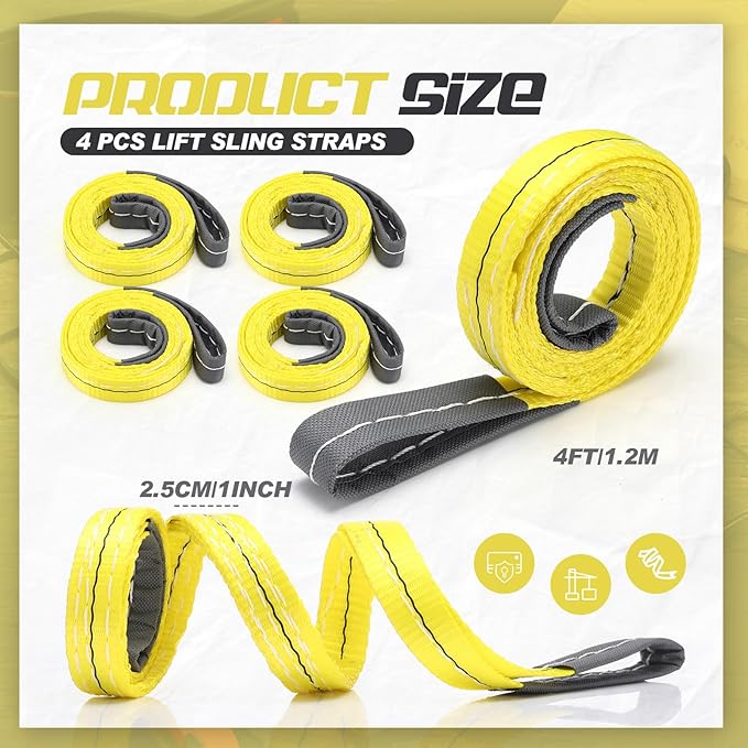 4 Pcs Lift Sling Straps Heavy Duty Web Slings Straps Polyester Nylon for Hoist Car Outdoor Using
