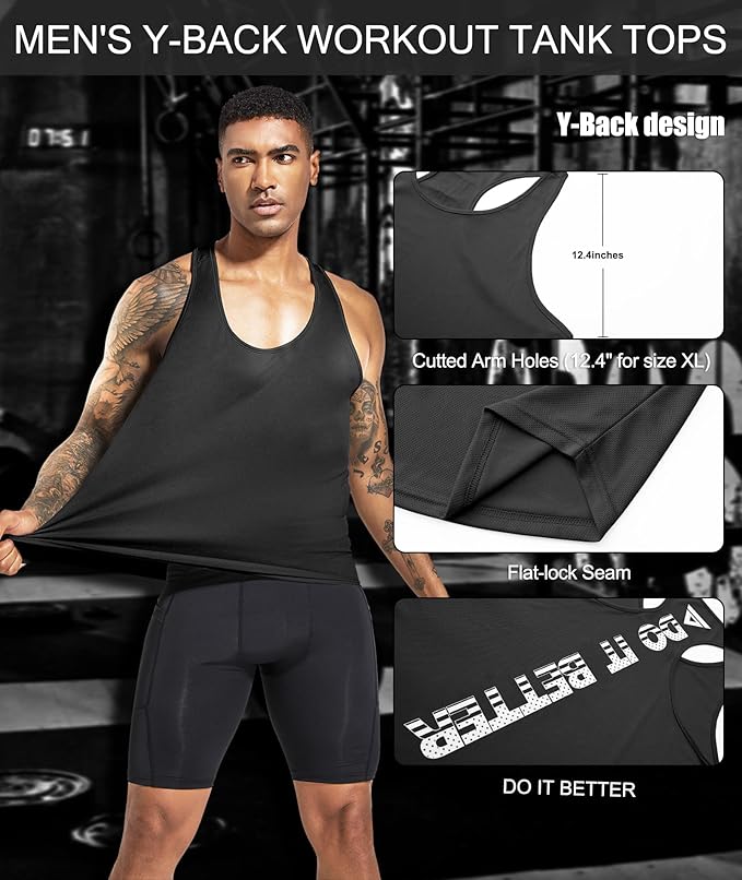 Boyzn Men's 1, 3 or 5 Pack Y-Back Workout Tank Tops, Athletic Muscle Gym Tank Tops, Fitness Bodybuilding Sleeveless T-Shirts
