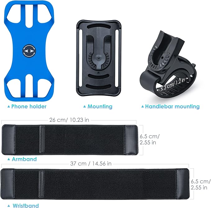 Cikyner Running Armband, 3 in 1 360° Rotatable & Detachable Sports/Bicycle Phone Holder for 4.5-7'' Smartphones, Ideal for Gym, Jogging, Hiking
