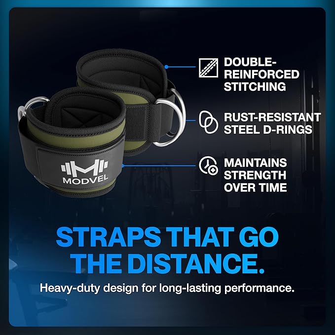 Modvel Gym Ankle Strap for Cable Machines – Glute & Leg Kickback Ankle Straps for Gym Workouts – Adjustable, Padded Support for Strength Training, Weightlifting, Rehab – Men & Women