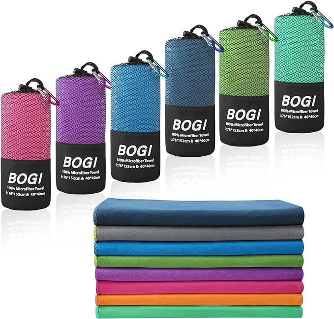 BOGI Microfiber Quick Dry Travel Sports Towel, Blue, 60"x30"+16"x16"