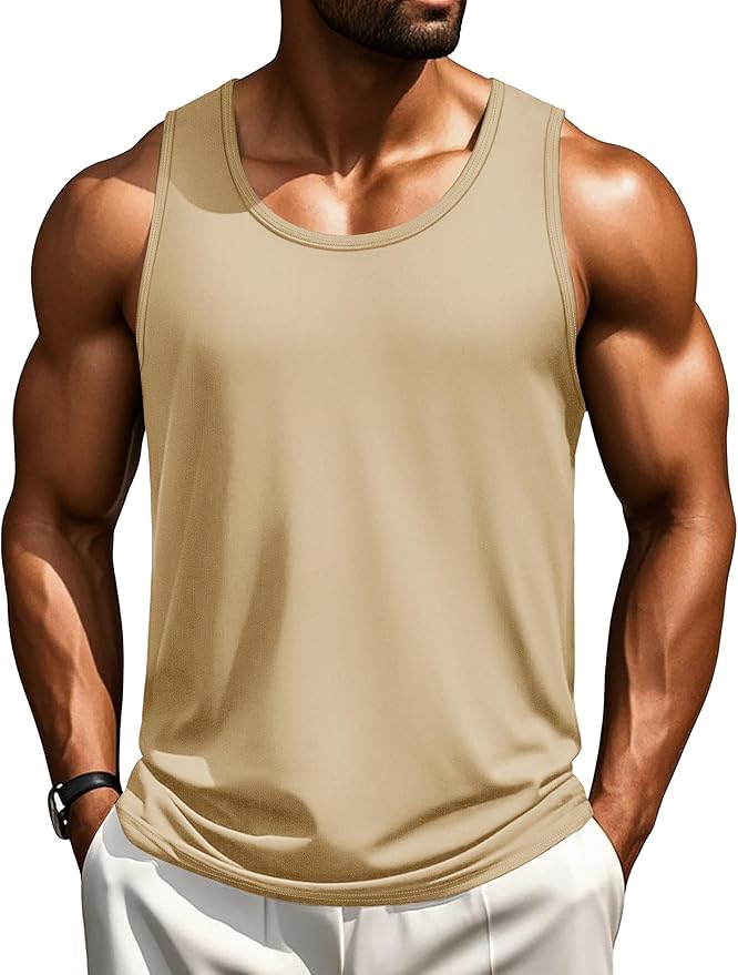 Cotrasen Men's Tank Top UPF 50+ Sleeveless Shirt Cotton Moisture Wicking Casual Gym Workout Shirts Cooling Muscle Tee Shirt