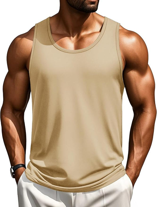 Cotrasen Men's Tank Top UPF 50+ Sleeveless Shirt Cotton Moisture Wicking Casual Gym Workout Shirts Cooling Muscle Tee Shirt