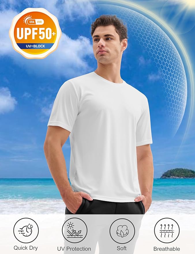 MAGCOMSEN 3 Pack Men's Short Sleeve Quick Dry Shirts Moisture Wicking UPF 50+ Athletic Running Gym Workout Swim T-Shirts