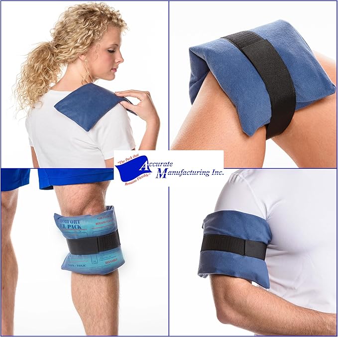 Flexible Reusable Gel Packs for Neck, Wrist, Arm, Back and Shoulder Pain Relief - Versatile Hot or Cold Gel Packs for Injuries, Sore Muscles or Toothache Pain Relief, Blue, 6" x 10", 2 Pack