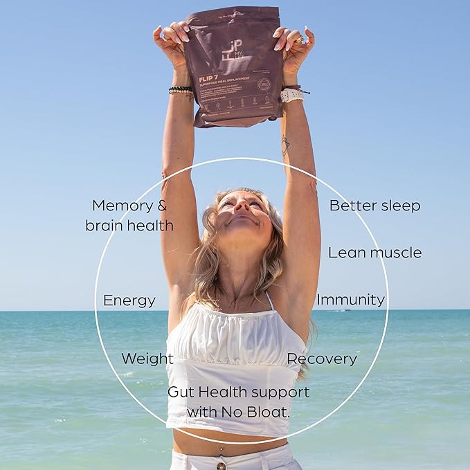 Flip My Life, Flip 7 Natural SuperFood, Plant-Based Protein, Complete Meal Replacement to Support Healthy Gut, 7 Mega Nutrient Rich Blends all in one to AGE BETTER - Chocolate