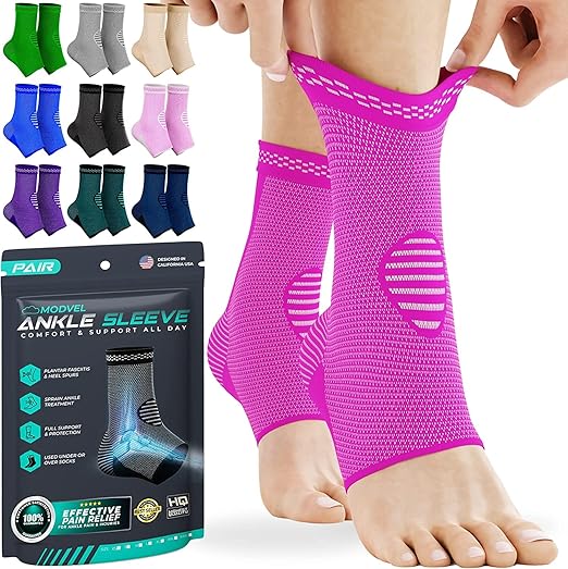 Modvel Foot & Ankle Brace Socks for Sprained Ankle Compression Sleeve - Plantar Fasciitis Relief Brace, Foot Support for pain Women & Men - Tendonitis & Arthritis Feet Sleeve, Stabilizing Ankles Wrap