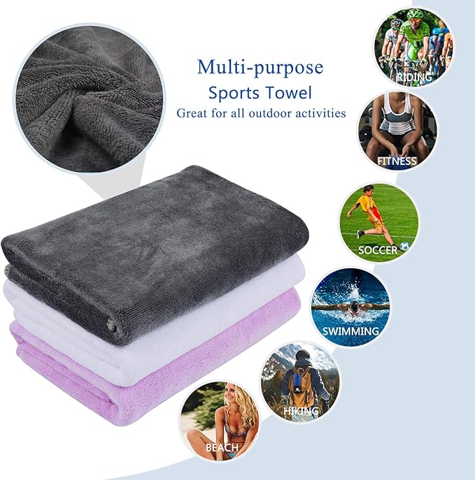 KinHwa Absorbent Workout Towels for Gym Soft Gym Towels for Sweat Microfiber Sports Towel Perfect Size for Workouts, Hot Yoga, Running, Biking or Camping 16inch x 31inch 3 Pack