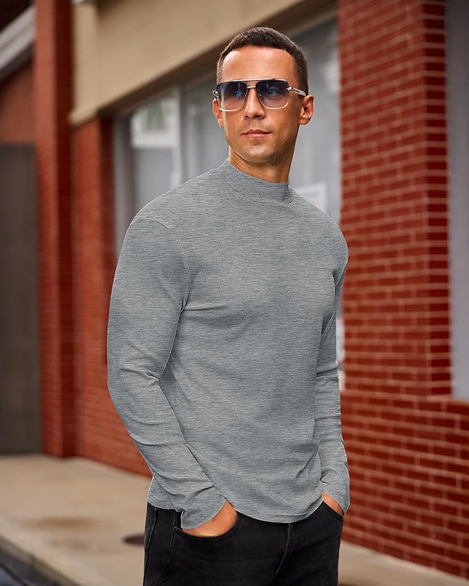 Mens Casual Mock Turtleneck Long Sleeve Basic Lightweight Slim Fit Pullover Tops Ribbed Thermal Undershirts