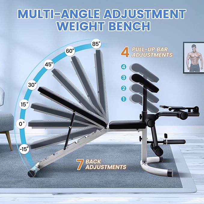 SPORTSOUL Adjustable Weight Bench Professional Utility Heavy Duty Workout Bench Incline Decline Flat Multi-Purpose Bench Press