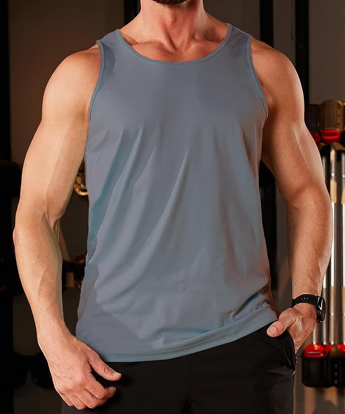 KEFITEVD Men's Workout Tank Tops Sleeveless Quick Dry UPF 80+ Summer Sun Shirts for Running Swim Gym Beach