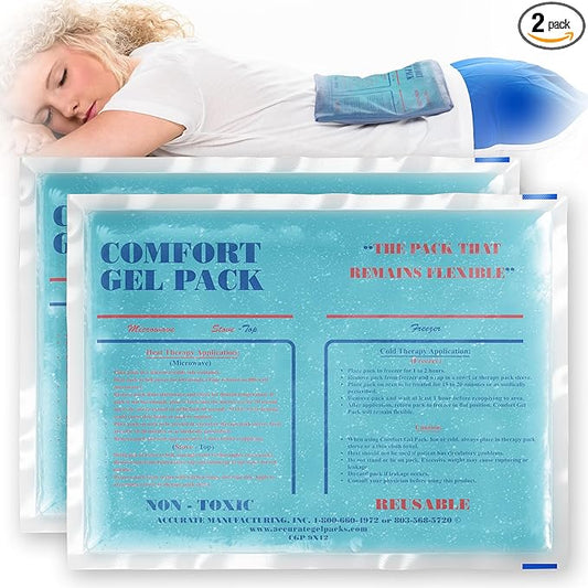 Flexible Reusable Gel Packs for Neck, Wrist, Arm, Back and Shoulder Pain Relief - Versatile Hot or Cold Gel Packs for Injuries, Sore Muscles or Toothache Pain Relief, Blue, 9" x 12", 2 Pack