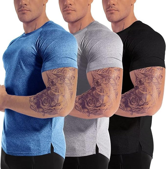 Men's 3pack Dry Fit Workout Gym Short Sleeve T Shirt Moisture Wicking Active Athletic Performance Running Shirts
