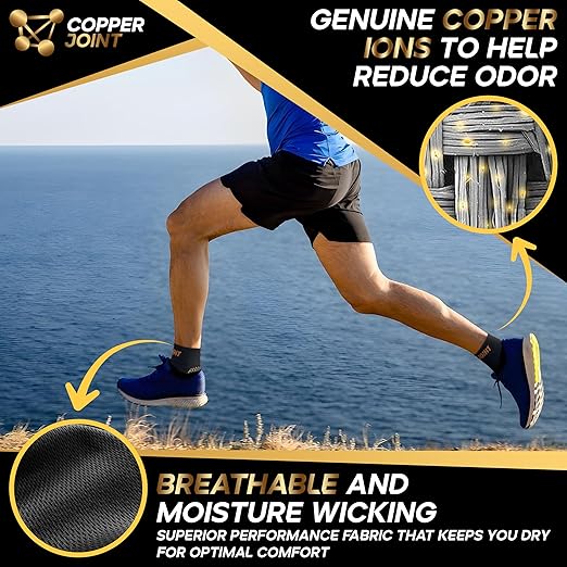 CopperJoint Foot Sleeve - Elastic Ankle Compression Socks for Women & Men, Foot Braces, Copper Ankle Brace Women Wrap, Copper Infused Compression Support for Running, Sports - Large