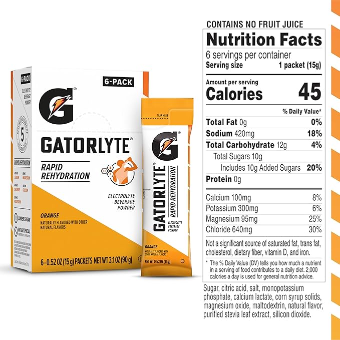 Gatorlyte Powder Orange, 16.9oz (Pack of 6)