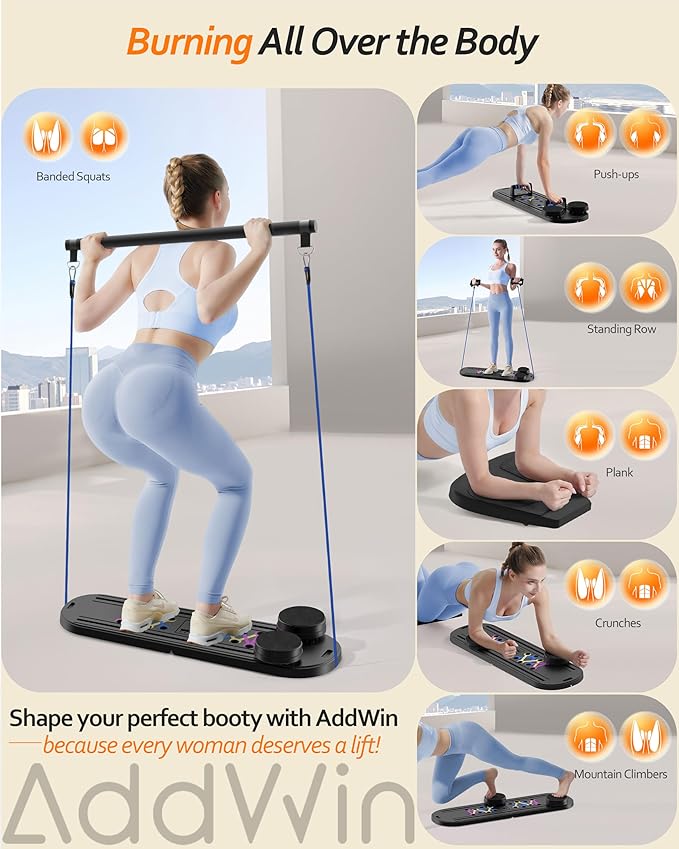 Pilates Board, Pilates Reformer Set, Pilates Machine 15-in-1 Multifunctional Abdominal Board for Home Office Workout, Foldable Portable Pilates Reformer Board for Women