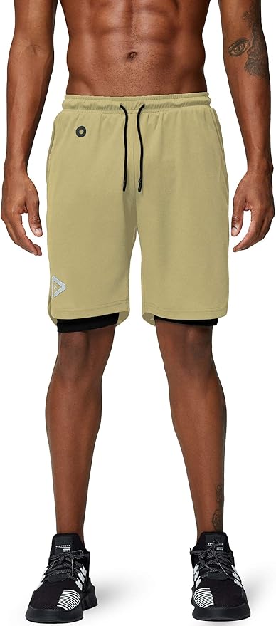 Pinkbomb Men's 2 in 1 Running Shorts Gym Workout Quick Dry Mens Shorts with Phone Pocket