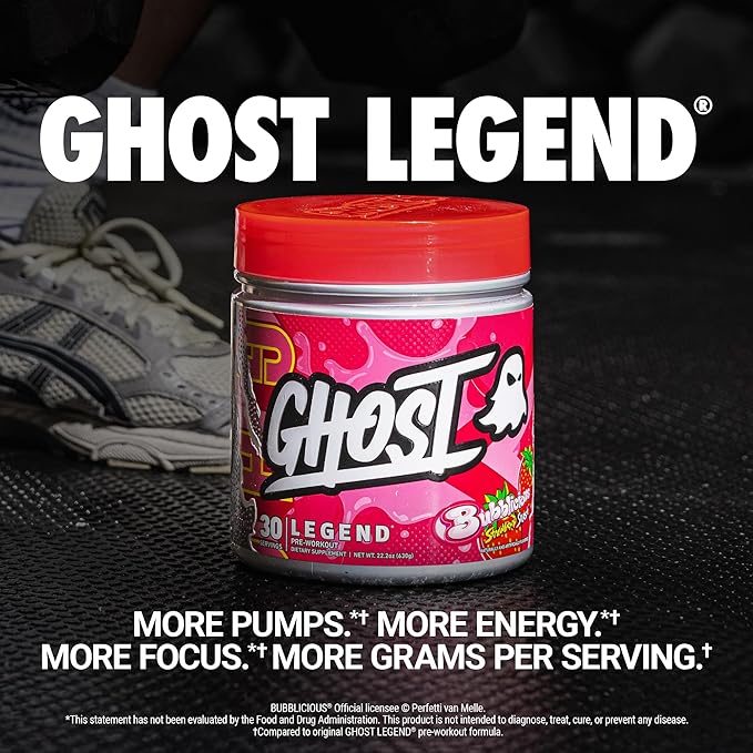 GHOST Legend Pre-Workout Powder, Bubblicious Strawberry Splash - 30 Servings – Pre-Workout for Men & Women with Choline, L-Citrulline, & Beta Alanine for Energy & Focus