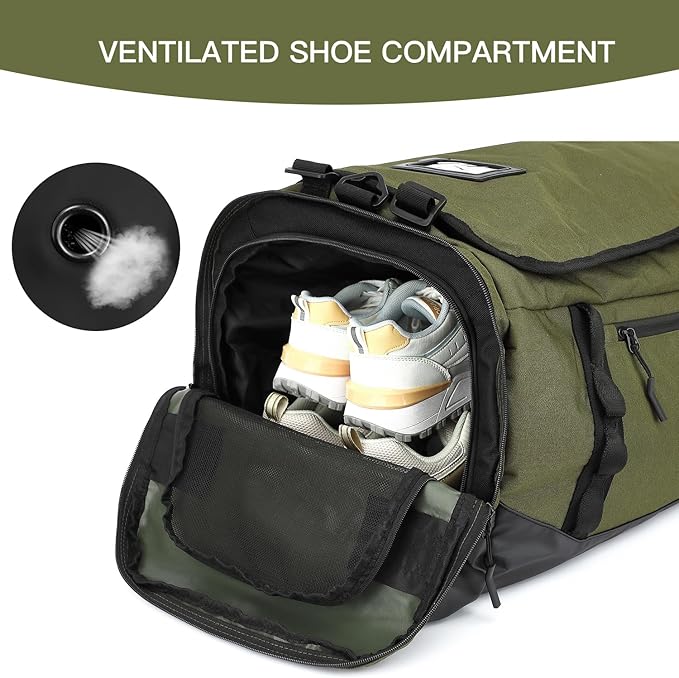 Large Travel Duffle Bag Backpack for Men Women 70L Big Sports Gym Bag with Shoe Compartment Heavy Duty Duffel Bags with Padded Straps for Weekend Overnight Camping, Green