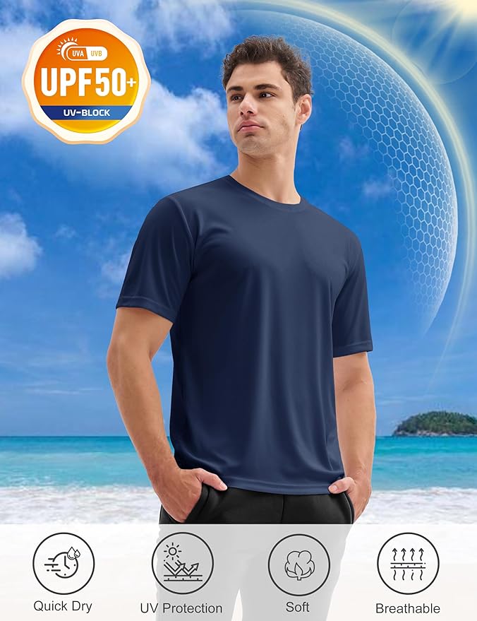 MAGCOMSEN 3 Pack Men's Short Sleeve Quick Dry Shirts Moisture Wicking UPF 50+ Athletic Running Gym Workout Swim T-Shirts