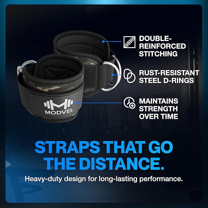 Modvel Gym Ankle Strap for Cable Machines – Glute & Leg Kickback Ankle Straps for Gym Workouts – Adjustable, Padded Support for Strength Training, Weightlifting, Rehab – Men & Women