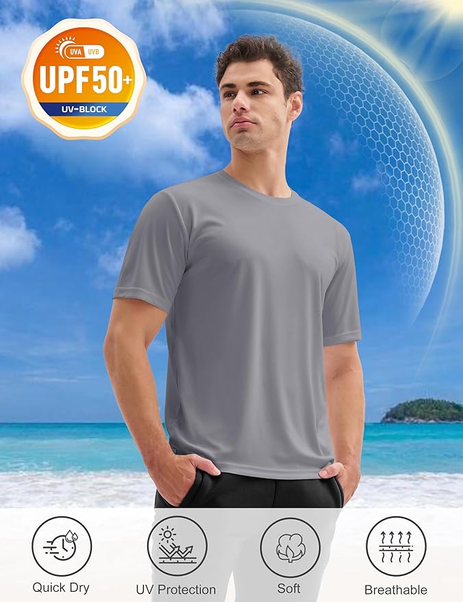 MAGCOMSEN 3 Pack Men's Short Sleeve Quick Dry Shirts Moisture Wicking UPF 50+ Athletic Running Gym Workout Swim T-Shirts