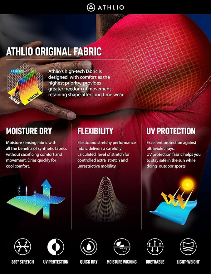 ATHLIO Men's UPF 50+ Long Sleeve Compression Shirts, Water Sports Rash Guard Base Layer, Athletic Workout Shirt