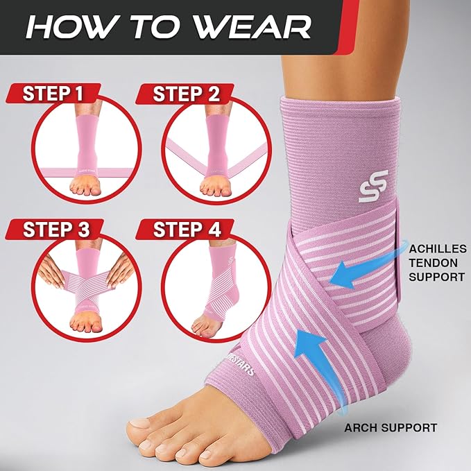 Sleeve Stars Ankle Brace for Women & Men, Ankle Wrap for Sprain, Compression Sleeve for Plantar Fasciitis Relief, Easy Customizable Support: w/ Removable Strap (Pair/M:10"-12"/Baby Pink)