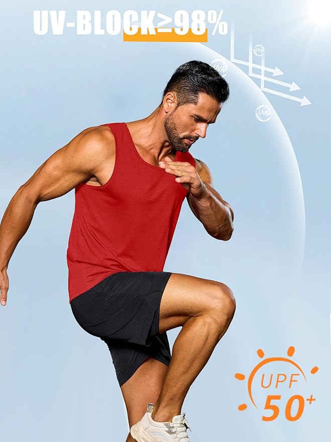 Cotrasen Men's Tank Top UPF 50+ Sleeveless Shirt Cotton Moisture Wicking Casual Gym Workout Shirts Cooling Muscle Tee Shirt