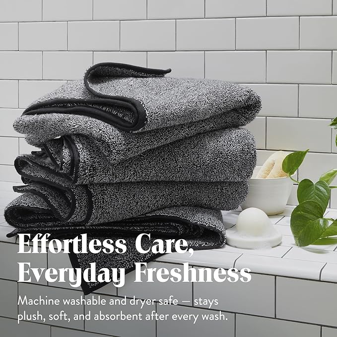 Brooklinen Super-Plush Turkish Cotton Washcloths Set of 2 Cotton, 820 GSM, Highly Absorbent, Machine Washable, Perfect for Home & Bathroom (13" x 13", Marlled Black)