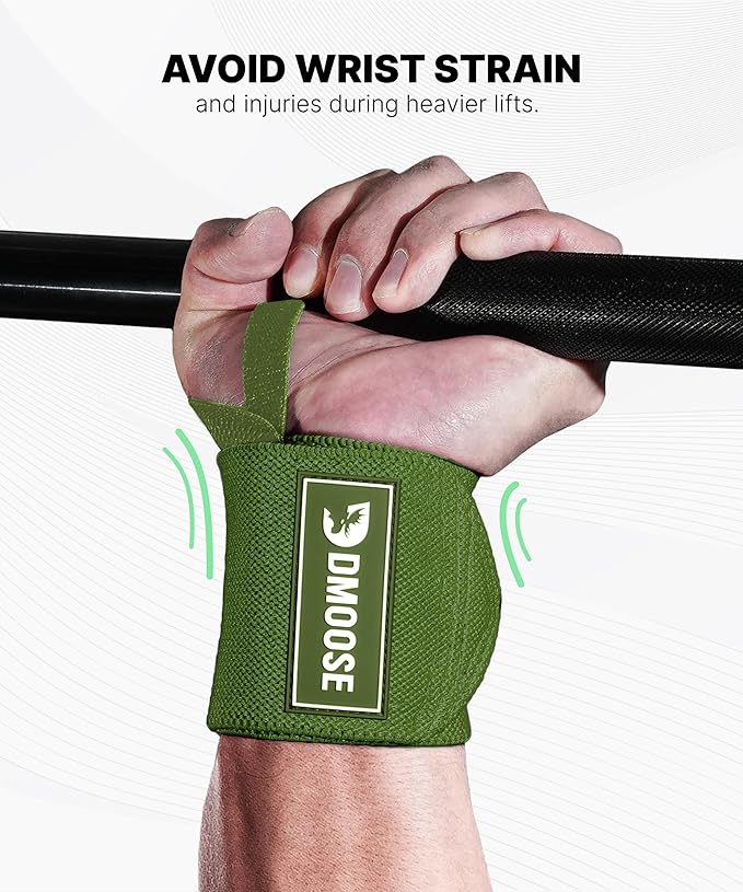 DMoose Fitness Wrist Wraps for Weightlifting 18" - Heavy Duty Gym Wrap with Hand Thumb Loop for Support & Pain Relief, USPA Approved Powerlifting, Weight Lifting Wrist Straps for Men & Women Work Out