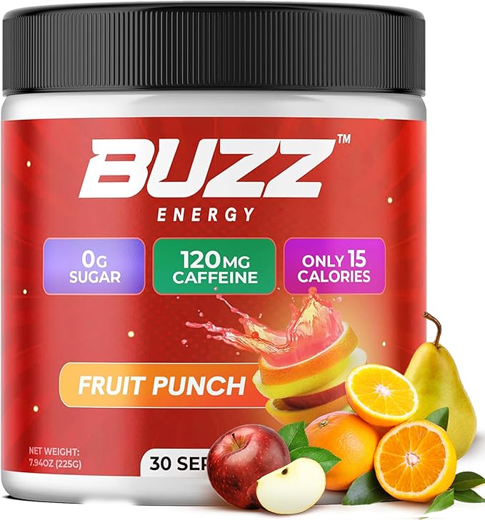 Morning Buzz Energy Drink Powder - Energy Boost Drink Mix - Sugar-Free Energy with Antioxidants - Morning Kickstart and Sports Nutrition Endurance Product - 30 Servings, Fruit Punch, 7.9 Ounces