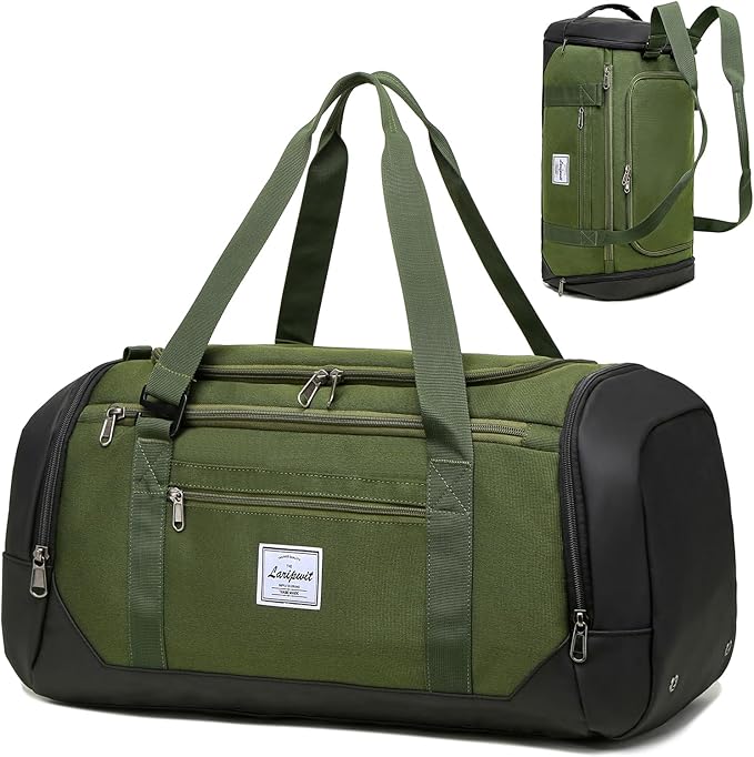 Laripwit Gym Bags for Men, 40L Medium Sports Travel Duffel Bag with Shoe Compartment & Wet Pocket Lightweight Gym Duffle Bag Backpack Multipurpose Weekender Overnight Backpack for Women, Green