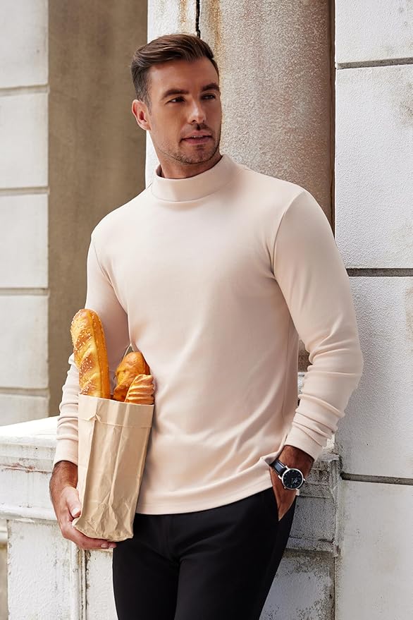 COOFANDY Mens Mock Turtleneck Long Sleeve Shirts Basic Thermal Turtle Neck Undershirt Lightweight Pullover Sweaters Top
