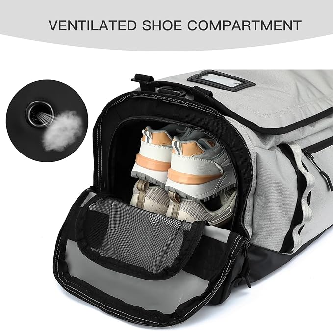 Large Travel Duffle Bag Backpack for Men Women 70L Big Sports Gym Bag with Shoe Compartment Heavy Duty Duffel Bags with Padded Straps for Weekend Overnight Camping, Grey