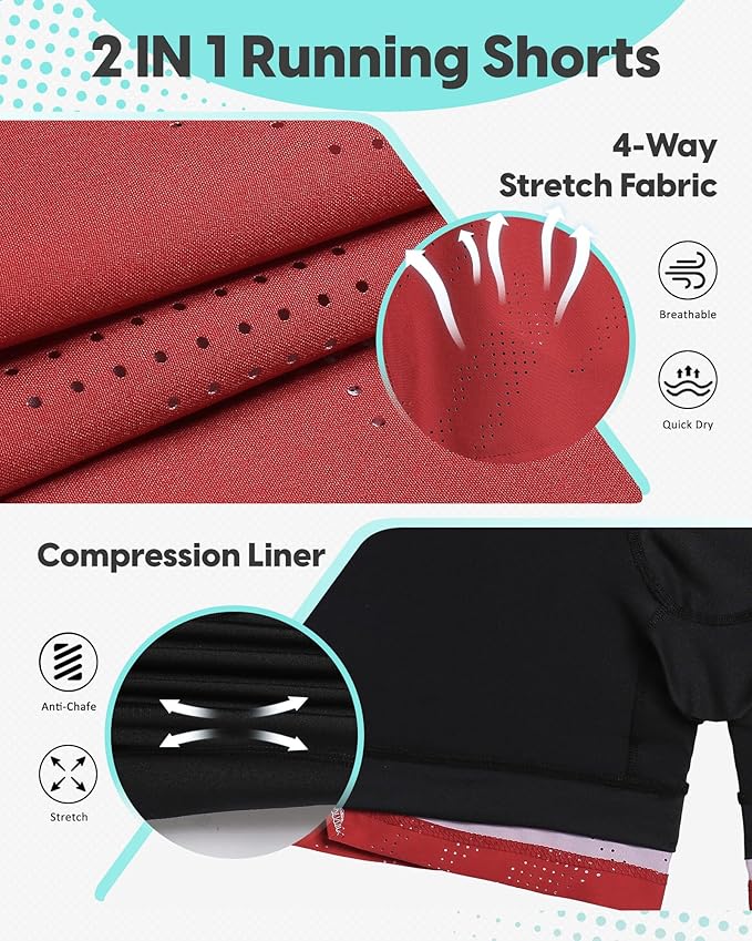 maamgic Mens Running Shorts with Compression Liner 5" Quick Dry Workout Gym Shorts Anti-Chafe 2 in 1 Athletic Shorts