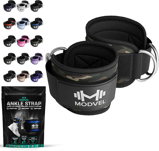 Modvel Gym Ankle Strap for Cable Machines – Glute & Leg Kickback Ankle Straps for Gym Workouts – Adjustable, Padded Support for Strength Training, Weightlifting, Rehab – Men & Women
