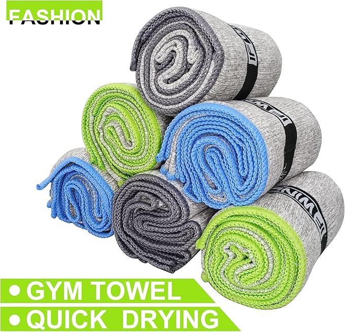 6 Pack Microfiber Gym Towels for Working Out，Fast Drying Workout Accessories Sweat for Gym Gear for Men & Women,Sports Exercise Fitness Gear Tennis Towels for Body Hot Yoga