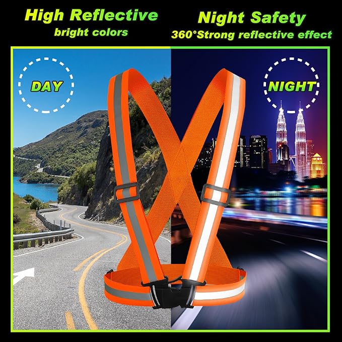 Hercicy 12 Pcs Reflective Vest High Visibility Safety Vests, Adjustable Bright Neon Lightweight Strap Gear (Orange)