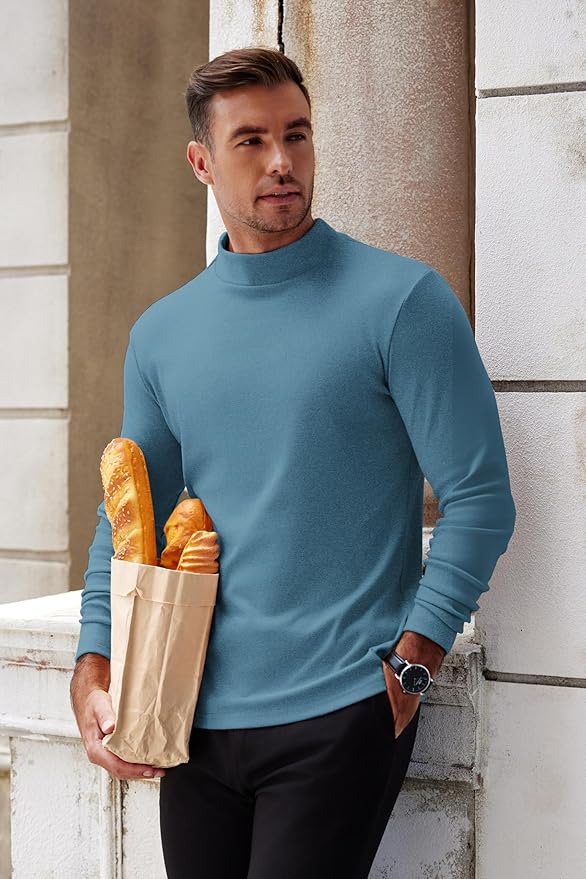 COOFANDY Mens Mock Turtleneck Long Sleeve Shirts Basic Thermal Turtle Neck Undershirt Lightweight Pullover Sweaters Top