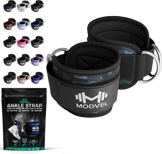 Modvel Gym Ankle Strap for Cable Machines – Glute & Leg Kickback Ankle Straps for Gym Workouts – Adjustable, Padded Support for Strength Training, Weightlifting, Rehab – Men & Women