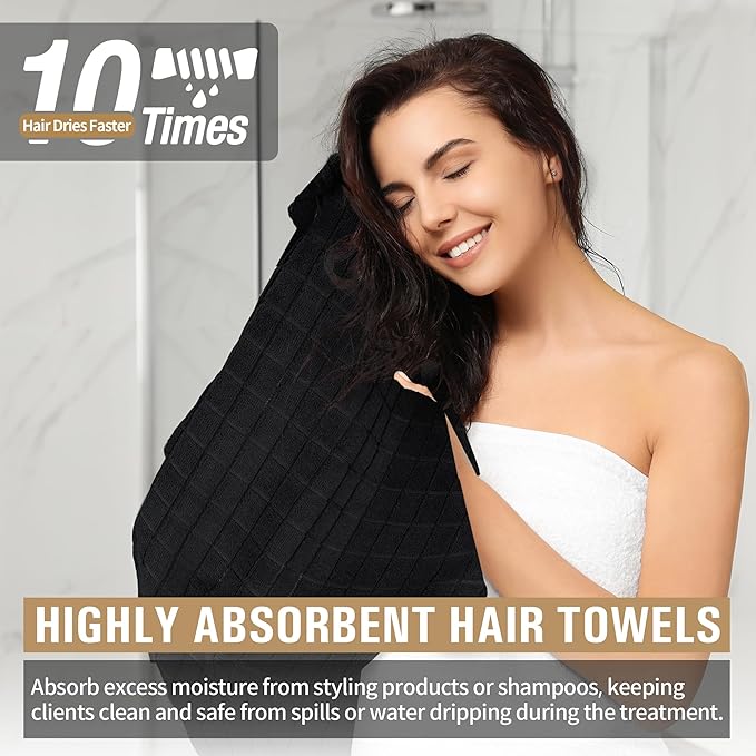 HOMERHYME Microfiber Salon Towel, 12 Pack Black Hand Towels for Bathroom, 16 by 27 Inches Bulk Quick Dry Absorbent Microfiber Hair Towels for Gym, Bath, Spa, Workout & Home Beauty Care