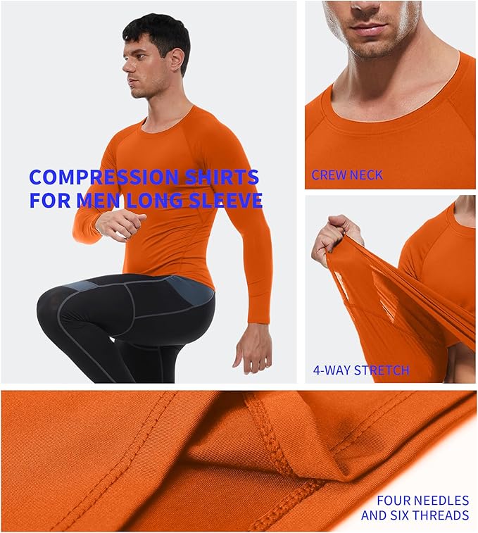 Compression Shirt Men Long Sleeve Quick Dry T-Shirt Athletic Workout Base Layer Running Sports Gym Undershirts